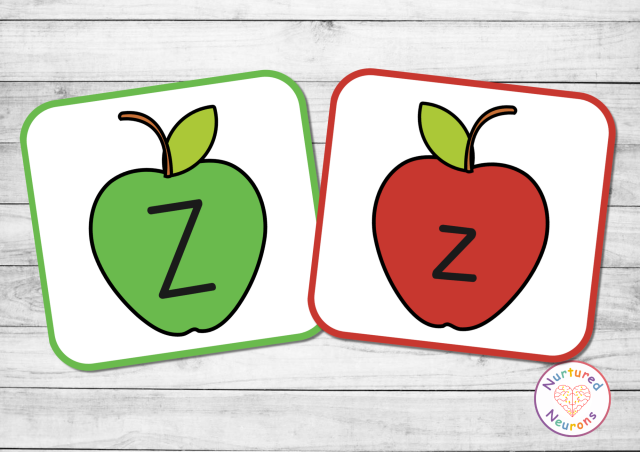 hands on letter activity for children - match the lower and upper case letters on the apples