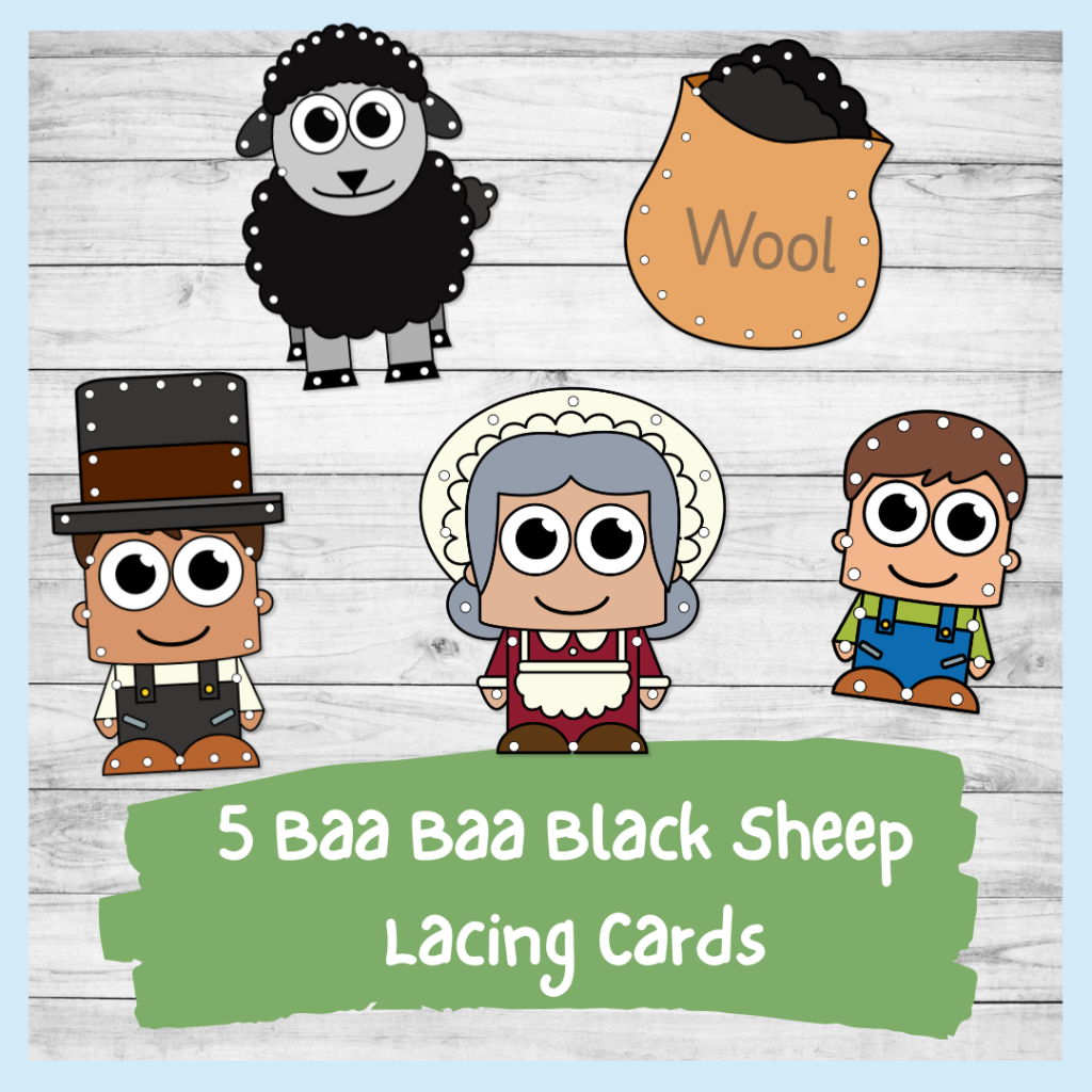 baa baa black sheep lacing cards for fine motor practice - preschool and kindergarten nursery rhyme resources