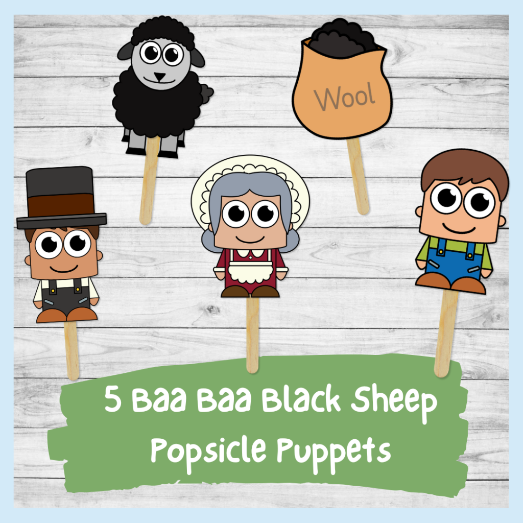 baa baa black sheep popsicle puppets for fine motor practice - preschool and kindergarten nursery rhyme play resources