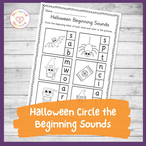 Preschool Halloween phonics worksheet - printable kindergarten circle the beginning sounds