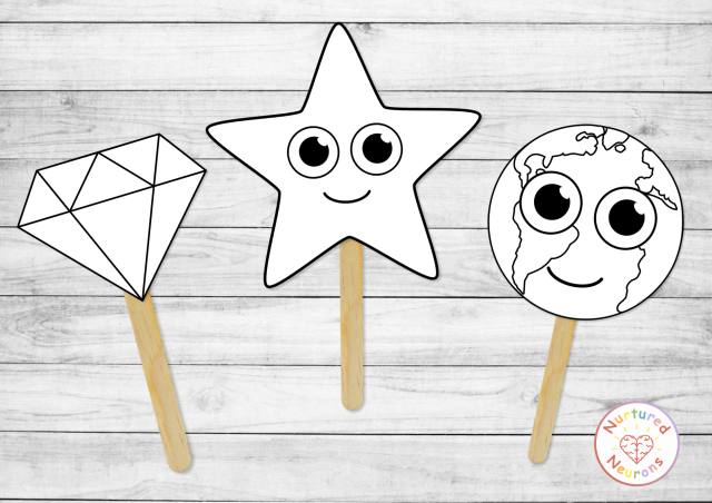black and white coloring puppets for a simple nursery rhyme craft and TWinkle, Twinkle, Little Star diy craft toy