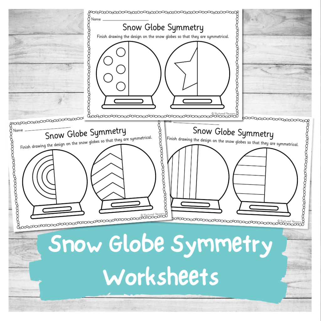 snow globe symmetry worksheets for kids - preschool and kindergarten complete the snow globe sheets
