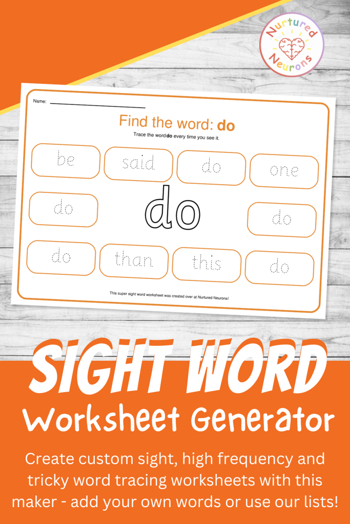 sight word find and trace worksheet generator - make custom high frequency words worksheets - including Dolch, Fry, Common Exception words and more - find and trace the sight words - great for early reading
