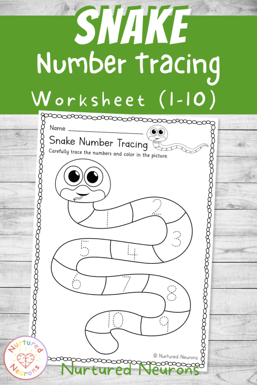serpent themed number tracing worksheet for kids - practice writing the numbers 1 to 10 on a snake - world snake day activity