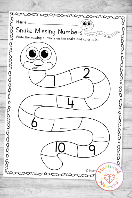 Snake Missing Number Worksheet 1-10 (Reptile Printable) - Nurtured Neurons