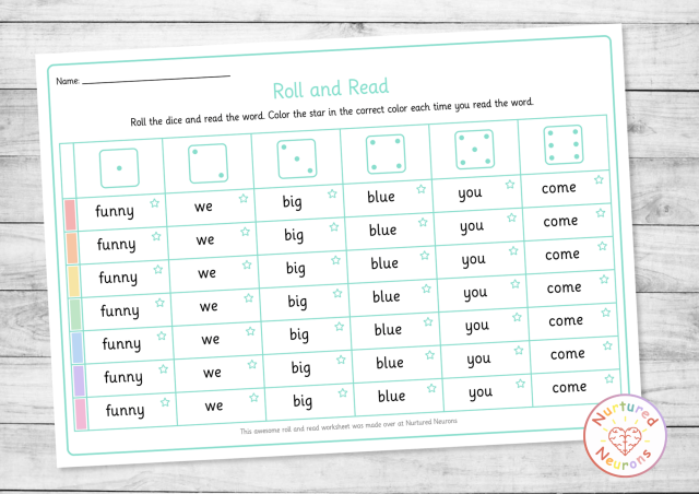 roll and read worksheet maker - create custom roll and read pages for spelling and phonics practice