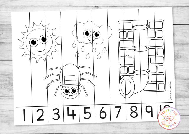 black and white incy wincy spider math coloring page numbers up to 10!