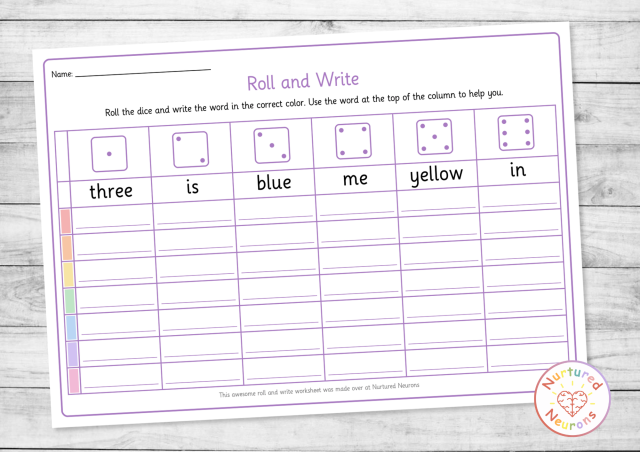 roll and write worksheet generator - create custom rainbow write tracing sheets for kindergarten - great for phonics practice and letter formation