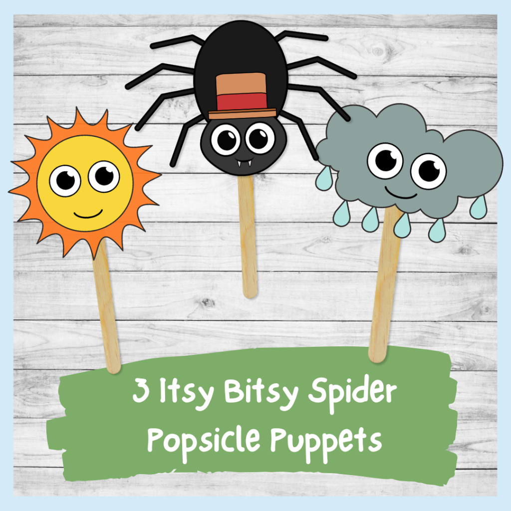 Itsy Bitsy Spider popsicle puppets for fine motor practice - preschool and kindergarten nursery rhyme play resources