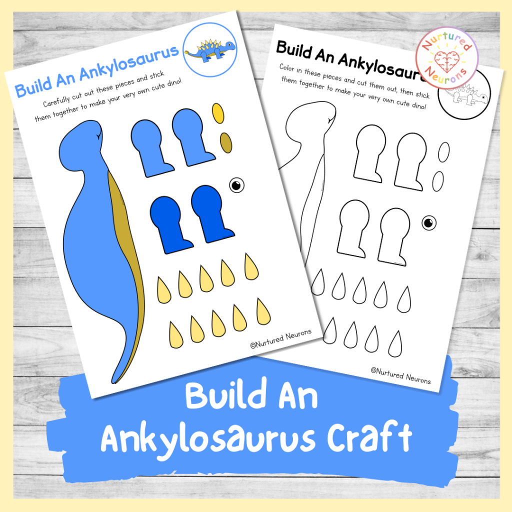 cut and paste ankylosaurus craft - simple DIY cute dinosaur cut and stick activity for kids