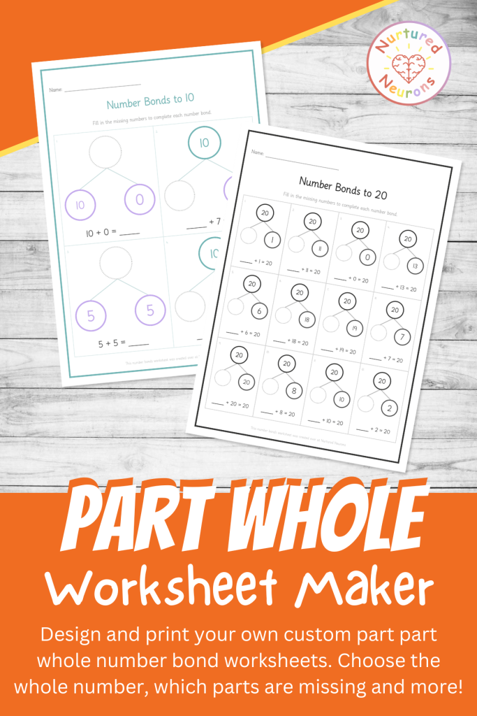custom part whole worksheet maker - create your own number bond worksheets - printable pdf