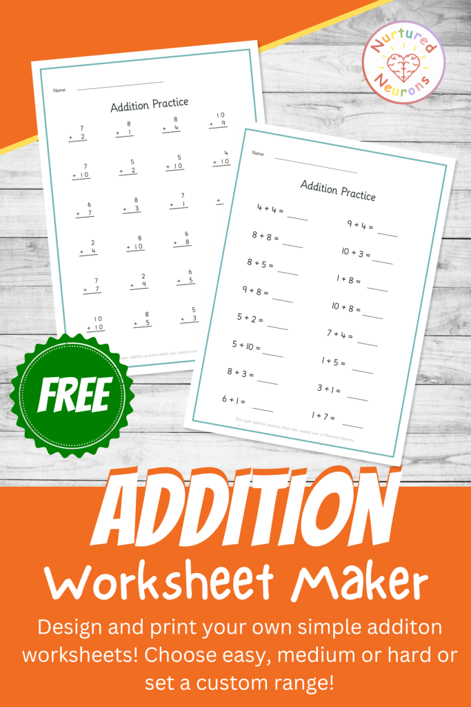 Free custom sum worksheet maker - create your own adding worksheets with this math problem maker with printable answer sheets