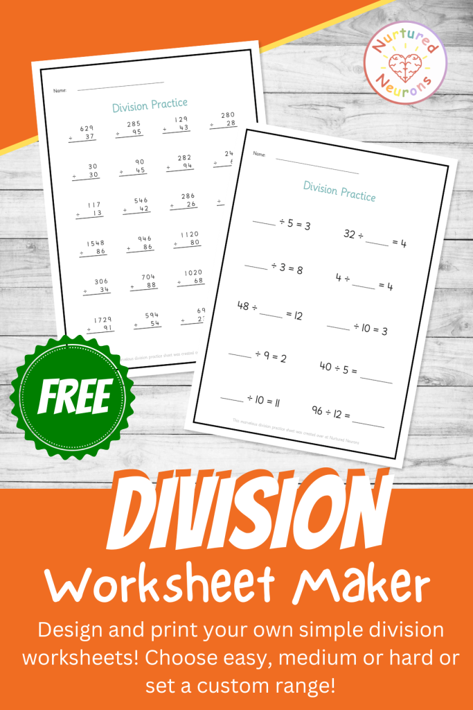 Free custom division worksheet maker - create your own dividing worksheets with this math problem maker - free and easy to make pdf.