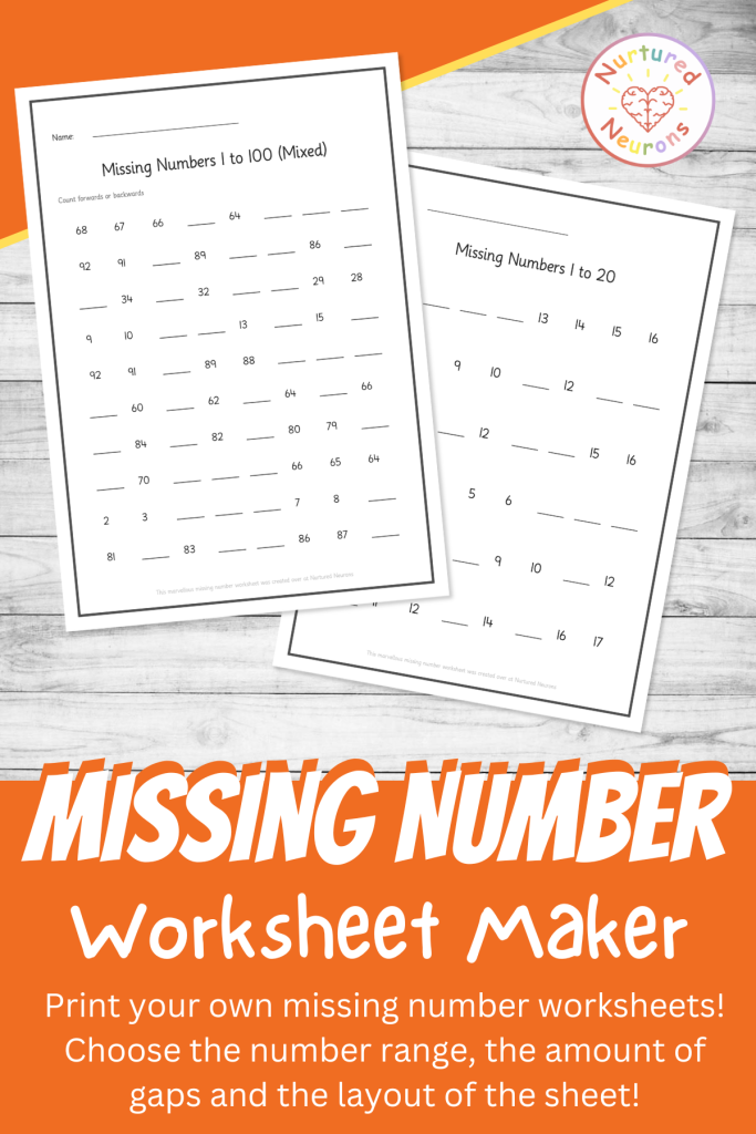 custom fill in the missing number worksheets with answers - create your own word joining worksheets with this missing number 1-100 maker - easy to make pdf.