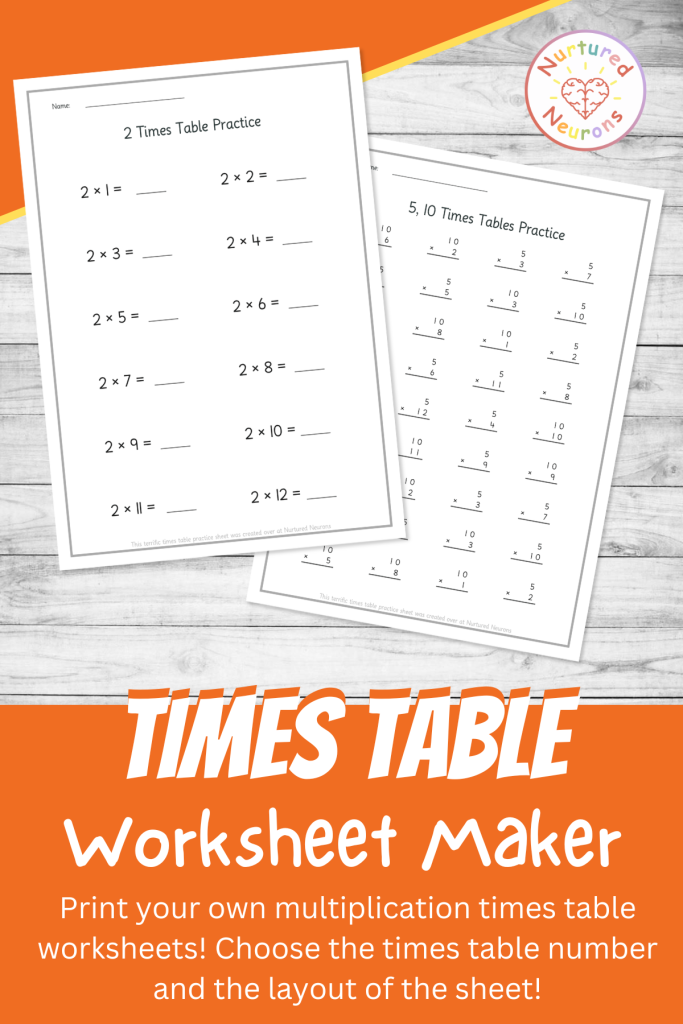 custom times table drill maker - create your times table practice sheets with answers sheets - free and easy to make pdf.