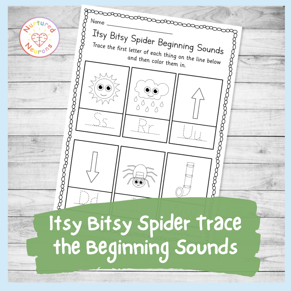 Preschool itsy bitsy spider phonics worksheet - printable kindergarten circle the beginning sounds