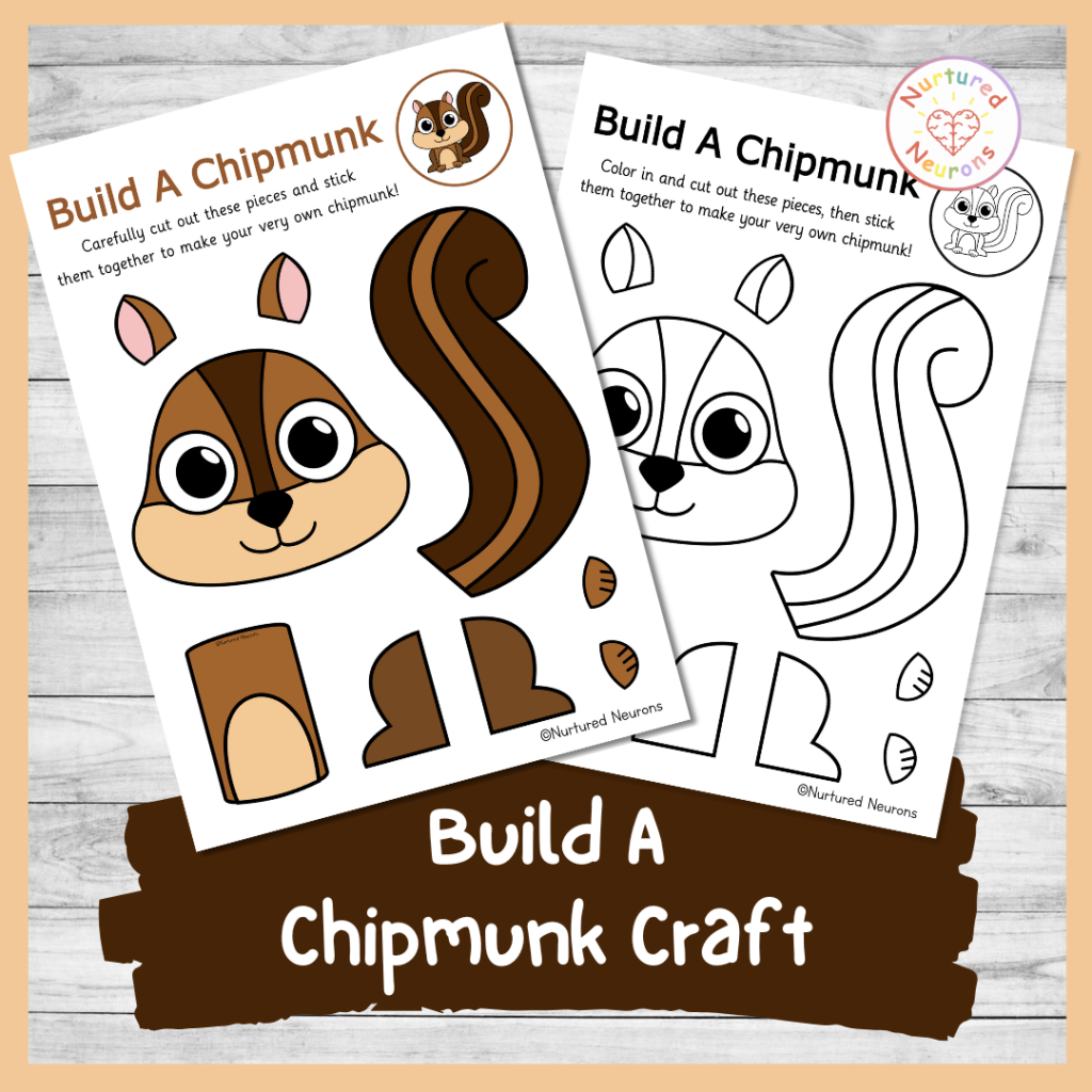 cut and paste chipmunk craft - simple DIY cute woodland animal cut and stick activity for kids