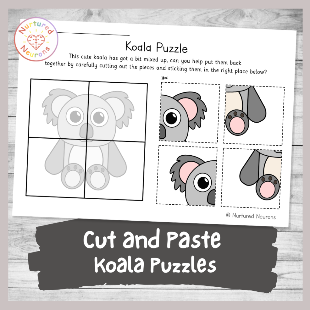 Cut and Paste koala Puzzles (preschool and kindergarten zoo animal theme worksheet)