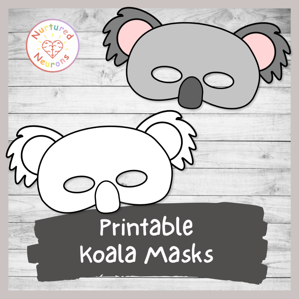 Printable cute koala Masks - kids coloring masks - marsupial mask craft