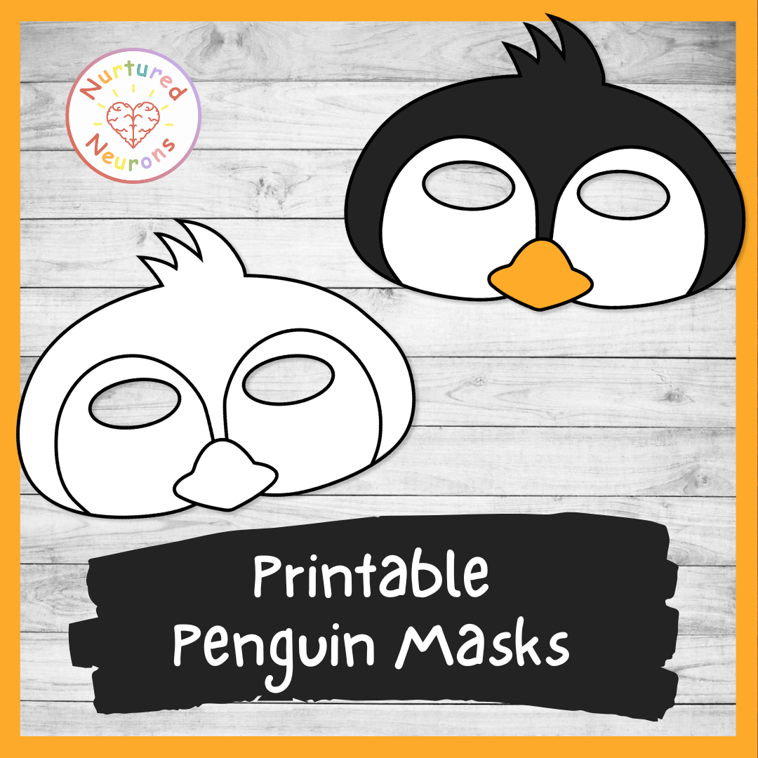 Printable cute penguin Masks - kids coloring masks - bird mask craft