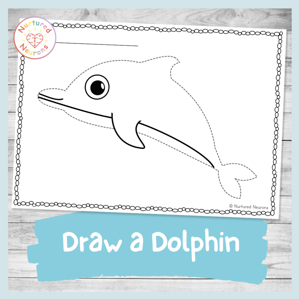 printable Kindergarten draw a dolphin coloring sheet for kids - cute ocean animal tracing page pdf
