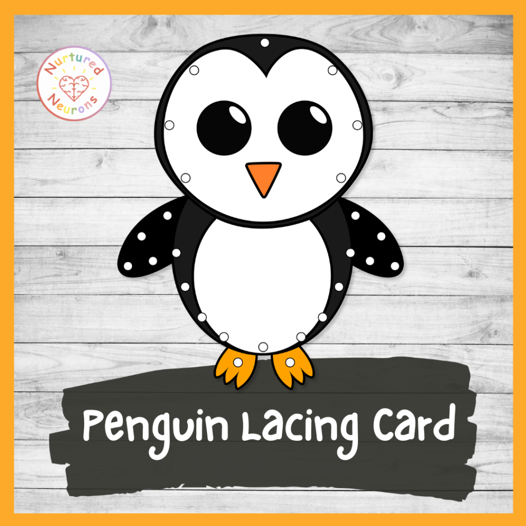 printable Kindergarten penguin threading cards for fine motor development - simple printable fine motor center for world penguin day