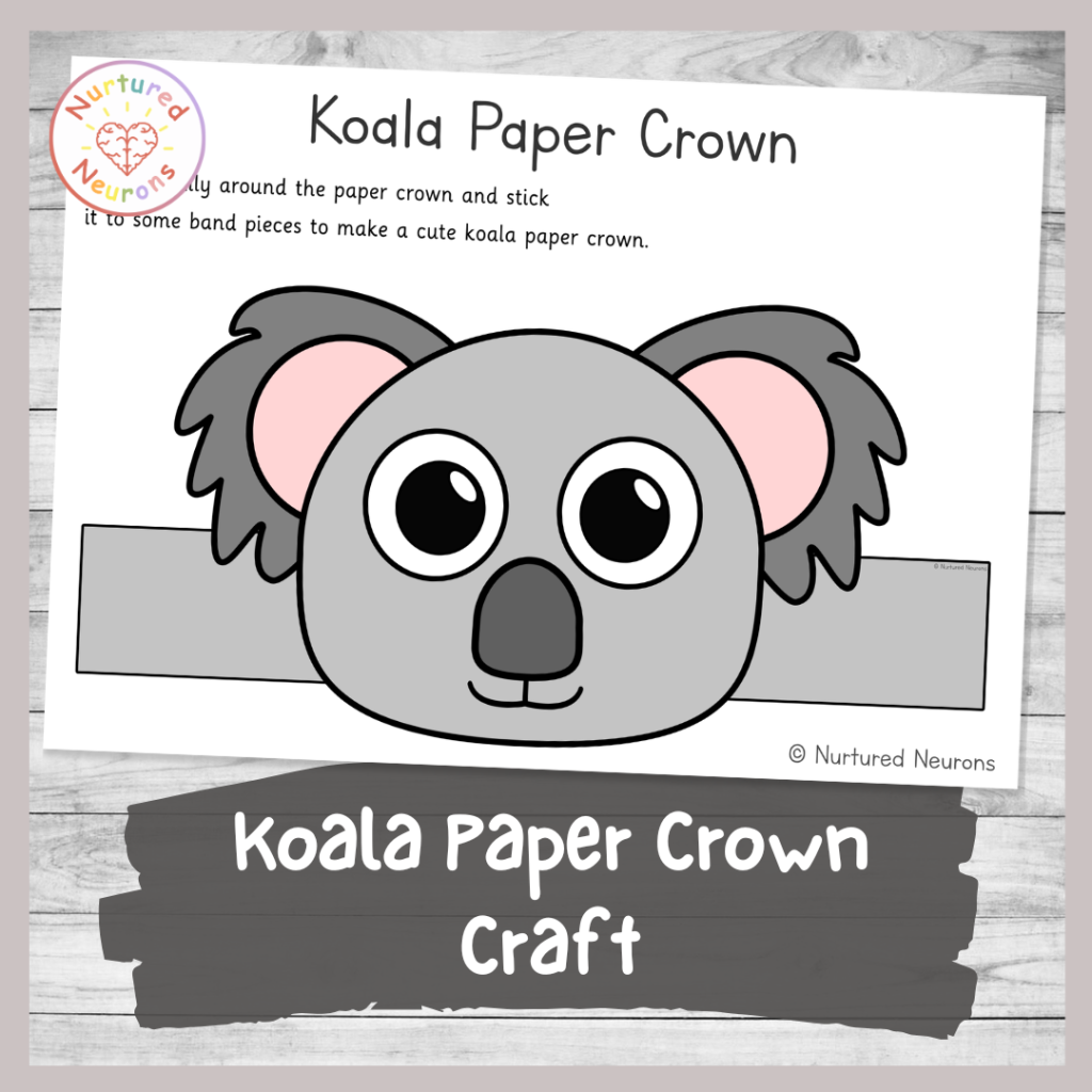 printable koala paper crown craft - simple DIY headband with a marsupial and zoo animal theme