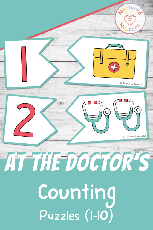 Printable doctors Counting puzzles for preschool and kindergarten - community helpers number matching math center activity