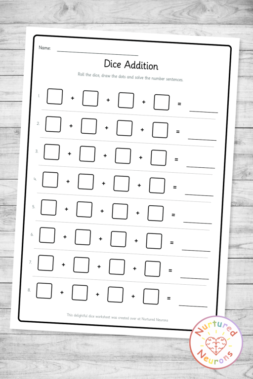 dice addition worksheet maker - custom pdf creator for dice math number sentences