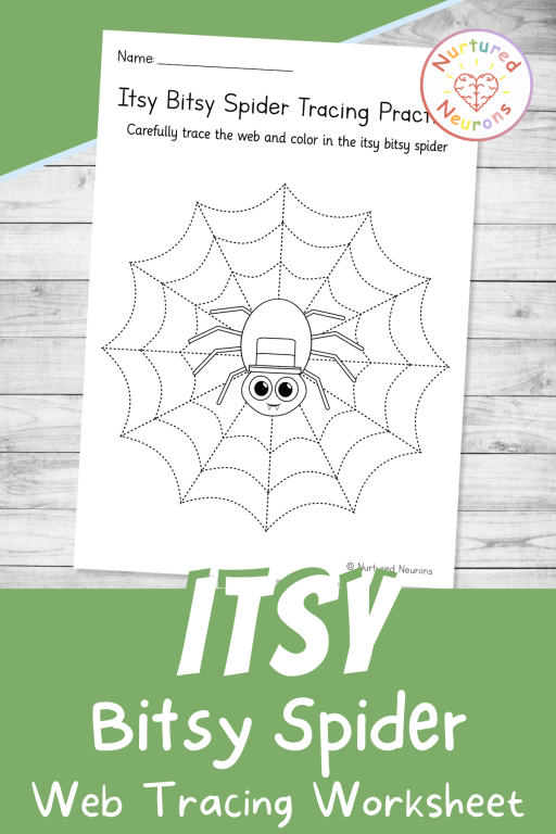 itsy bitsy spider web tracing practice - nursery rhyme theme early writing worksheet for kindergarten