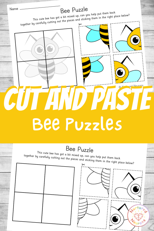 Differentiated bee Puzzle for preschool - cut and paste pollinator activity for kindergarten (printable pdf)