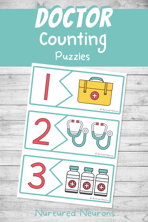 Doctor themed number matching puzzles for preschool and kindergarten – printable laminate and reuse math center activity