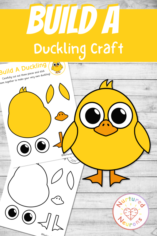 Build a duckling craft for preschool and kindergarten - printable cut and paste activity for fine motor skills