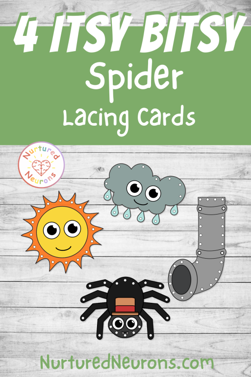 Itsy Bitsy Spider threading cards for kids -- printable fine motor and sequencing activity for early years