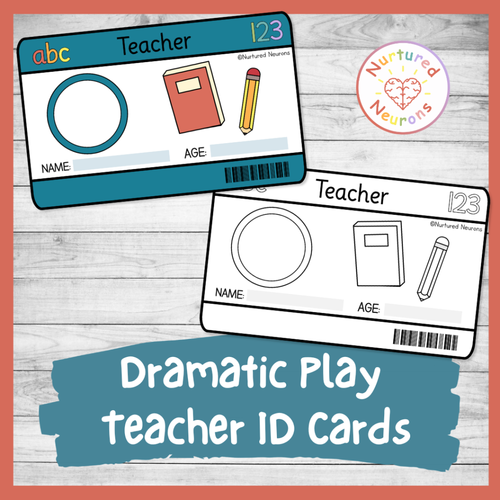 Printable teacher ID cards for dramatic play = kids role play teaching classroom badges templates