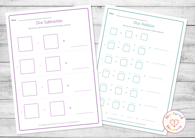 create dice math morning exercises - print addition and subtraction worksheets with dice number sentences ! Kindergarten and grade 1 math center