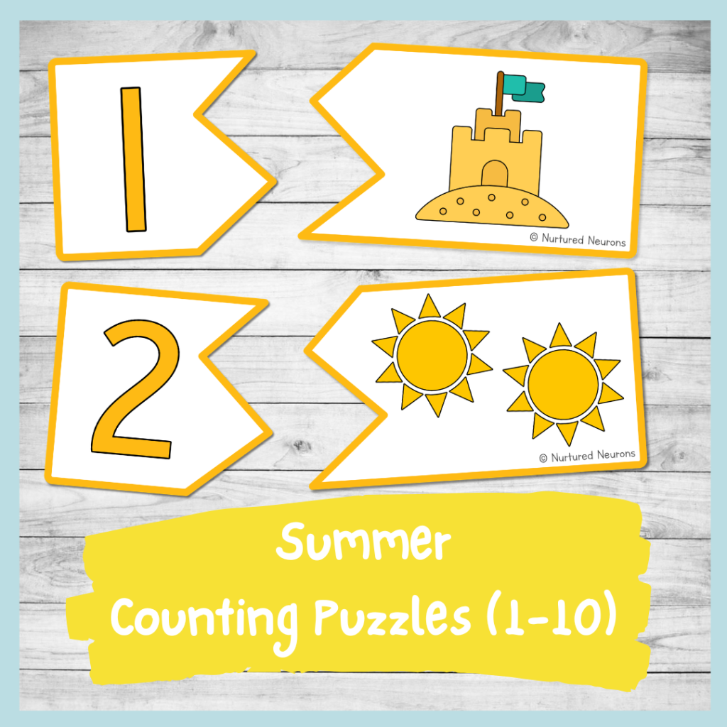 summer counting puzzles 1-10 - preschool and kindergarten printable seasons theme math center