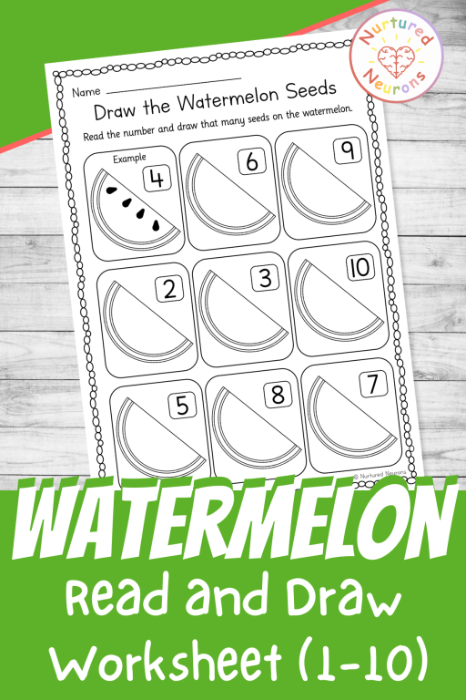 draw the Watermelon seeds - read and draw worksheet for preschool and kindergarten up to 10 - printable summer sheet eyfs