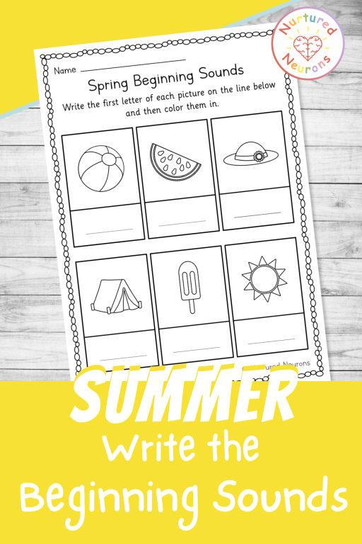 summer write the beginning sounds worksheet for kindergarten - printable seasons phonics early reader sheet pdf