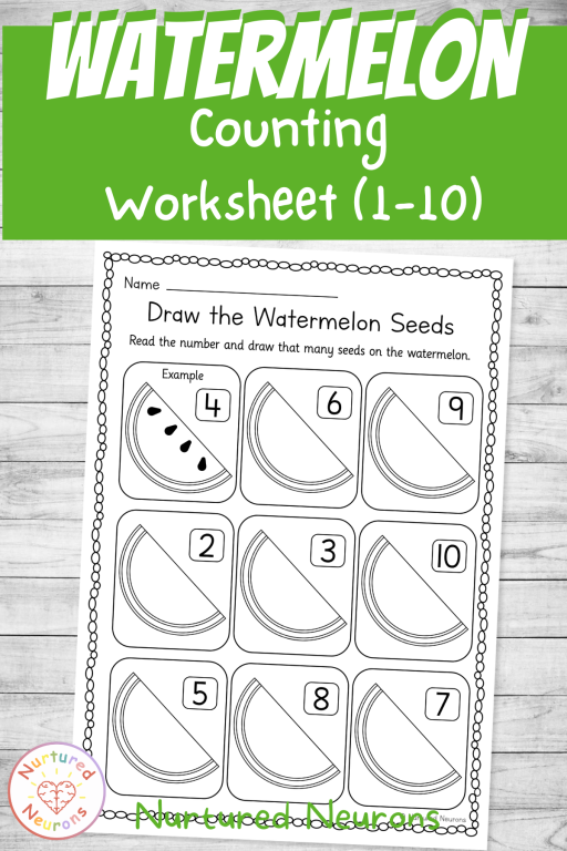 summer counting worksheet for preschool and kindergarten - counting up to 10 by drawing the watermelon seeds