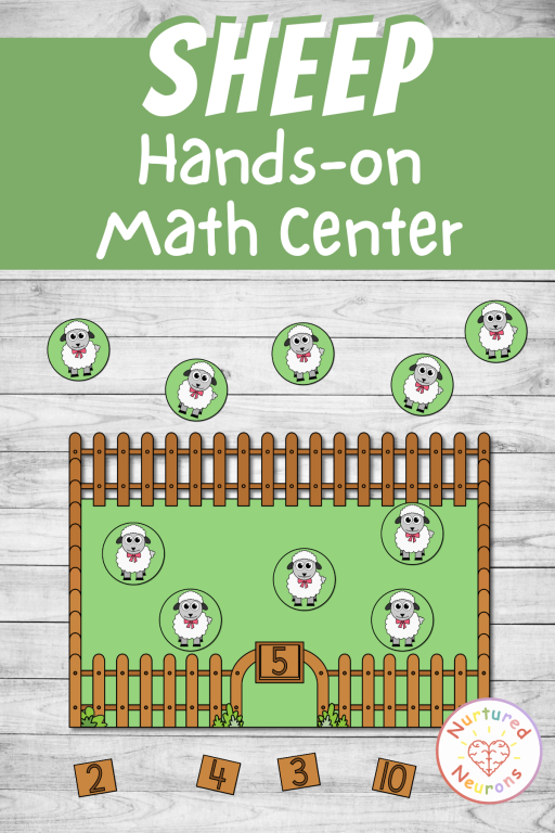 Printable sheep counting game for preschool and kindergarten -- hands-on number recognition and 1:1 correspondence math center activity