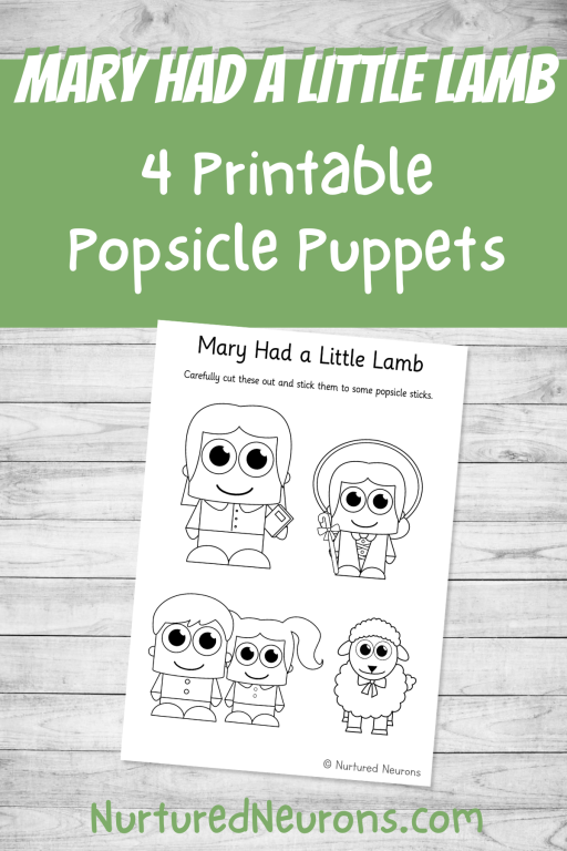 Mary Had a Little Lamb simple puppets for kids - printable nursery rhyme fine motor activity