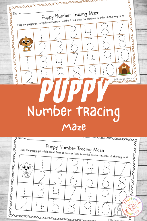 number maze for kindergarten - trace the numbers one to ten with a cute pet theme - printable maze worksheets