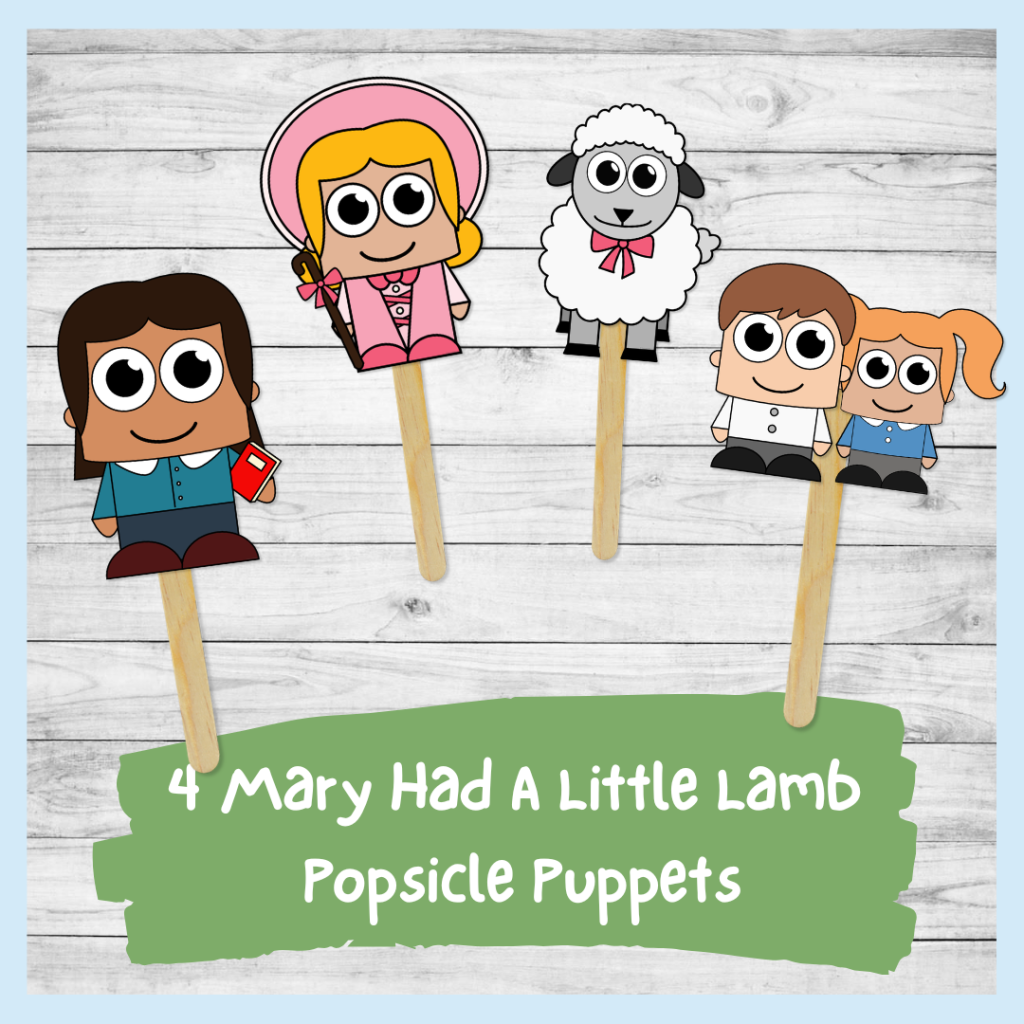 Mary Had A Little Lamb popsicle puppets for fine motor practice - preschool and kindergarten nursery rhyme play resources