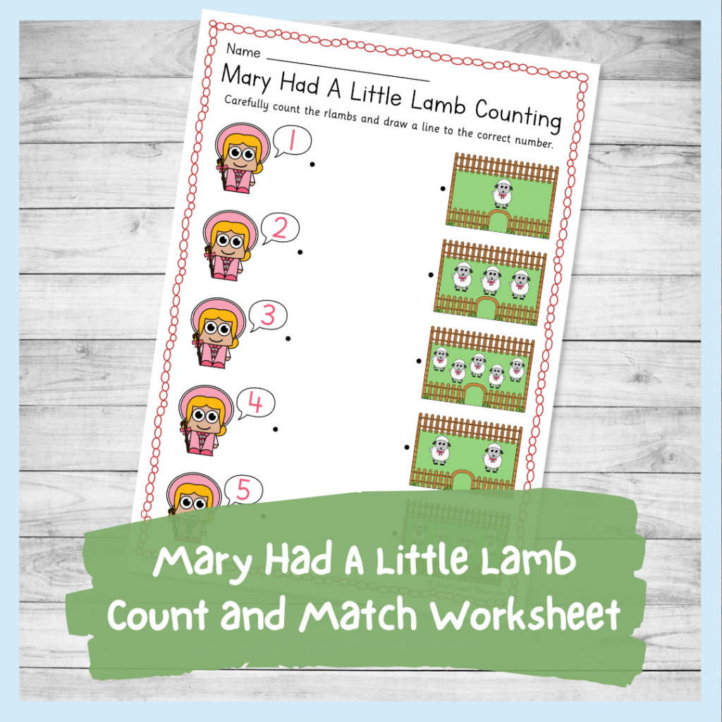 Preschool Mary Had A Little Lamb Count and join kindergarten worksheet 1-5 - printable pre k counting sheet