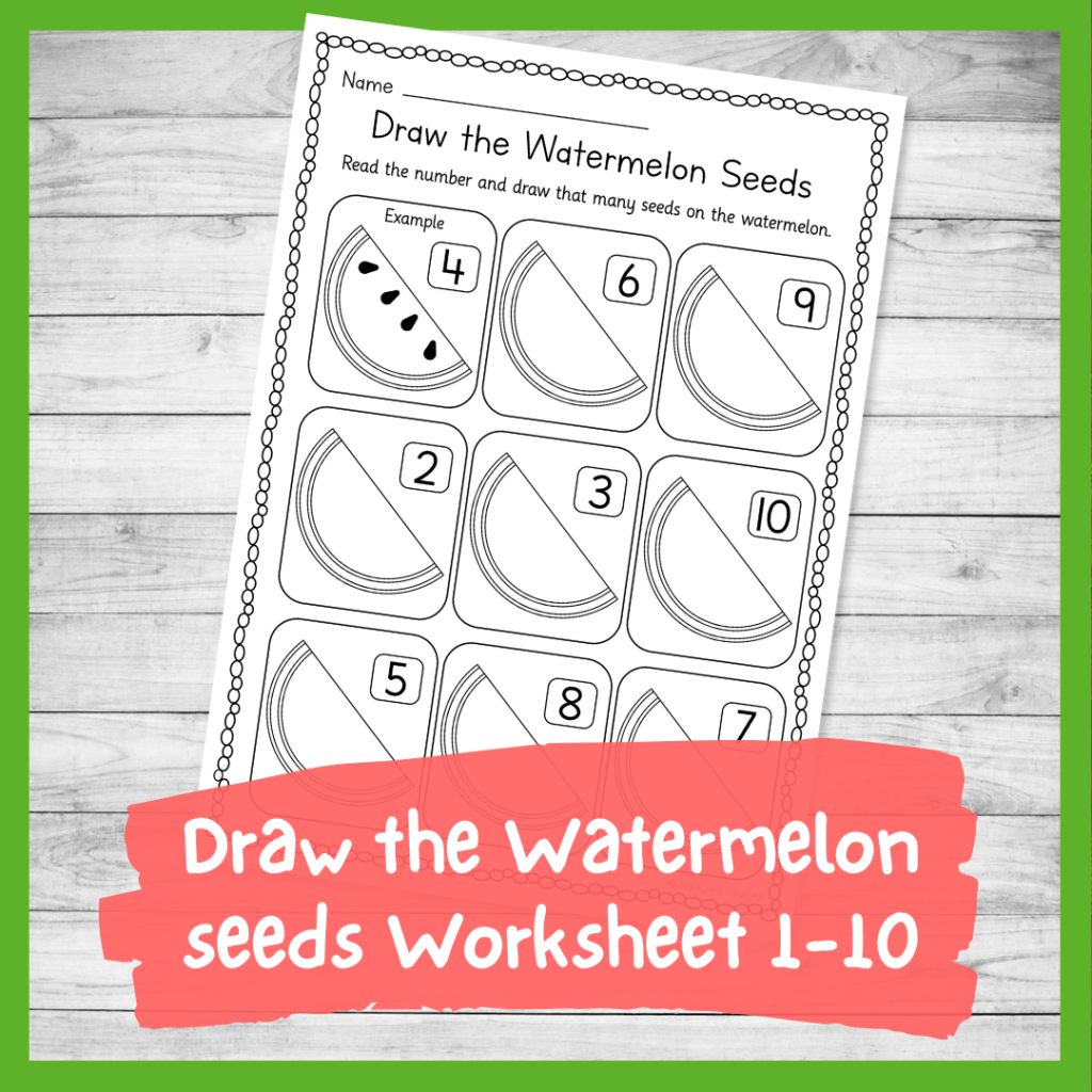 Preschool Watermelon read and draw kindergarten worksheet 1-10 - summer printable pre k counting sheet