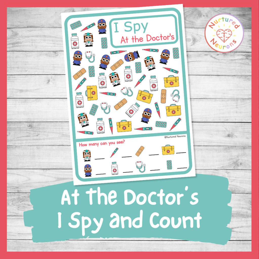 at the doctor's i spy game - printable i spy for preschool and kindergarten with counting medical items