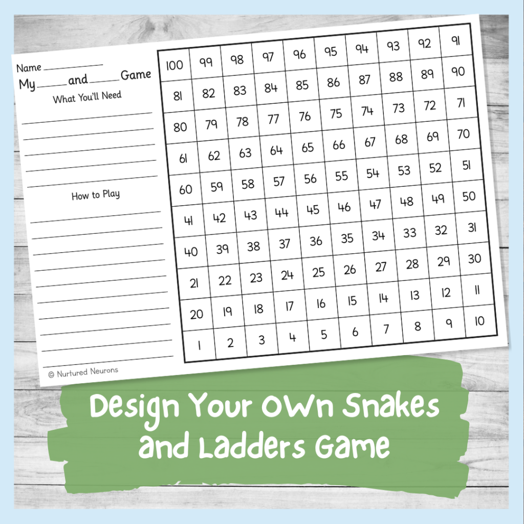 printable make your own snakes and ladders game for young children - counting theme for toddlers, preschool and kindergarten