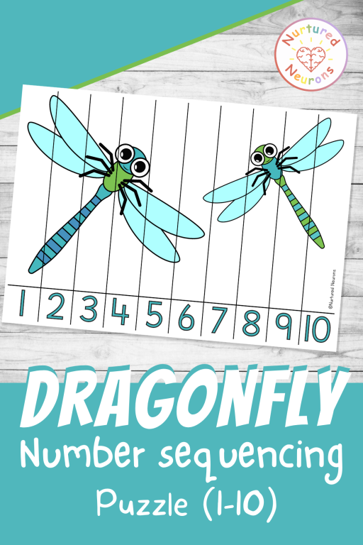cute dragonfly number ordering worksheet for kindergarten - printable math sheet for preschool (1 to 10)