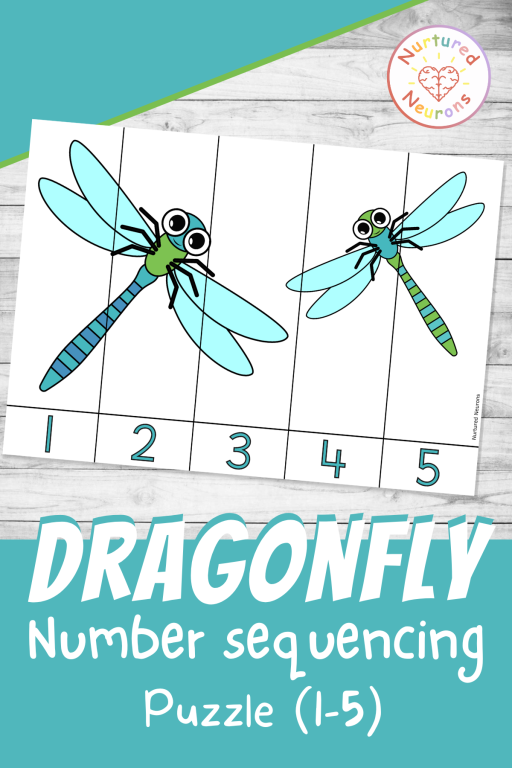 cute dragonfly number ordering worksheet for kindergarten - printable math sheet for preschool (1 to 5)